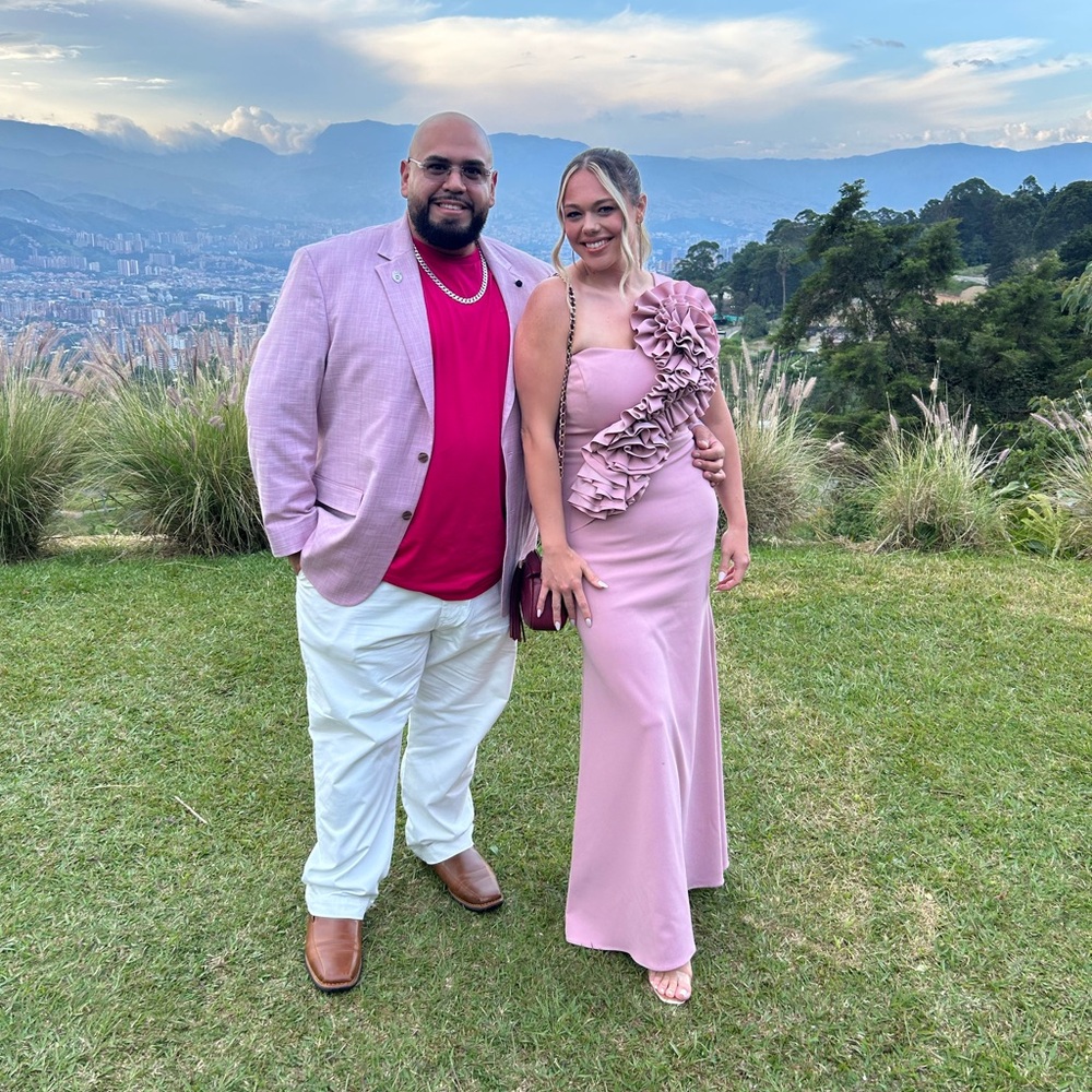 Pink formal gown from Camille